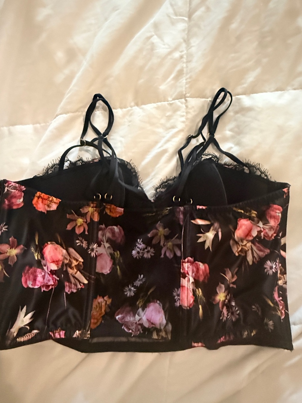 Victoria's Secret Black Floral Lace-Trim Bustier Camisole